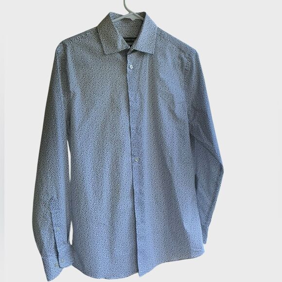 Geoffrey Beene Slim Fit Stretch Shirt Flex Collar Blue Micro Print Men’s Small - Picture 2 of 8